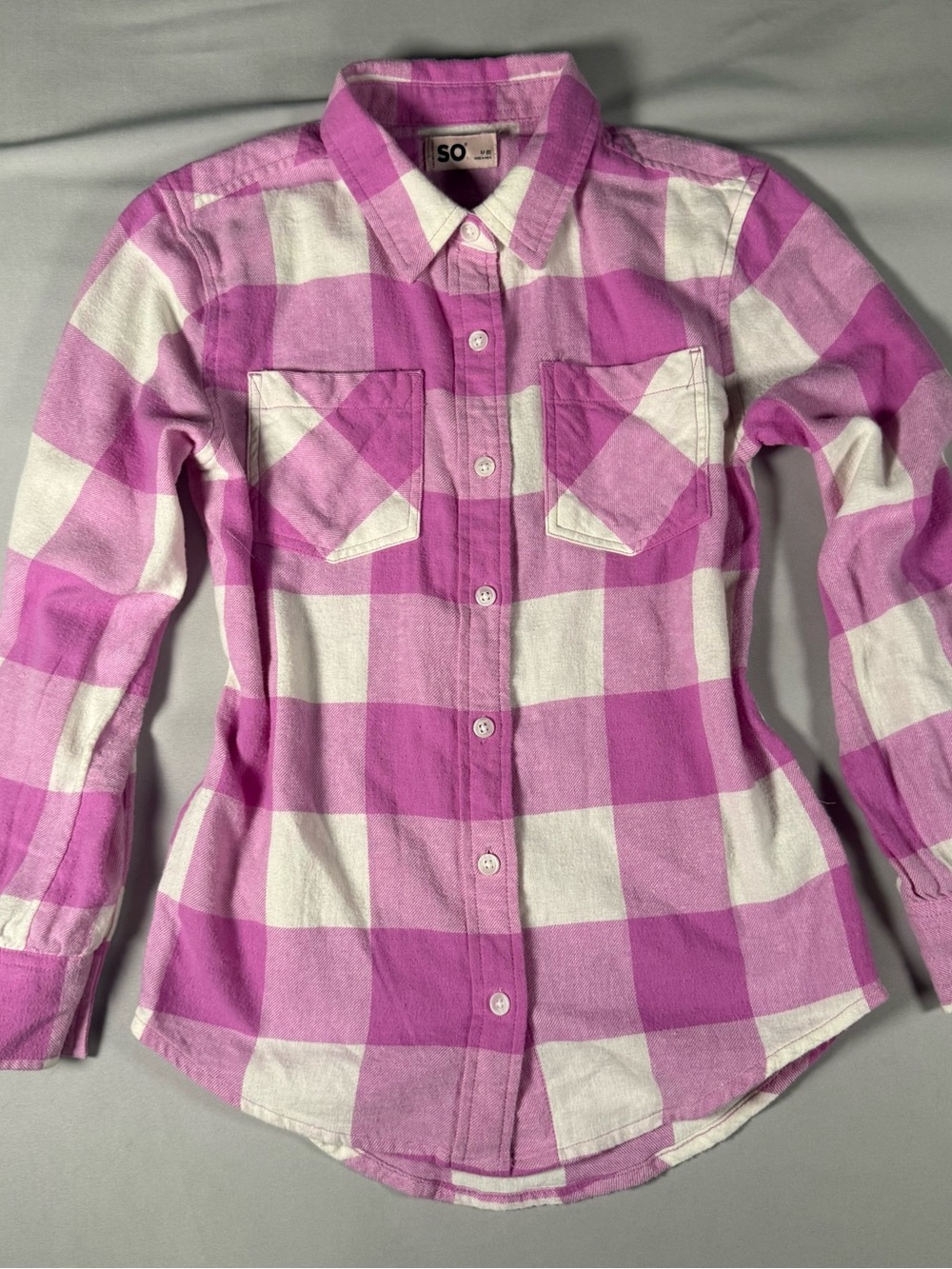 SO Girls' Pink & White Checkered Button-Down Shirt